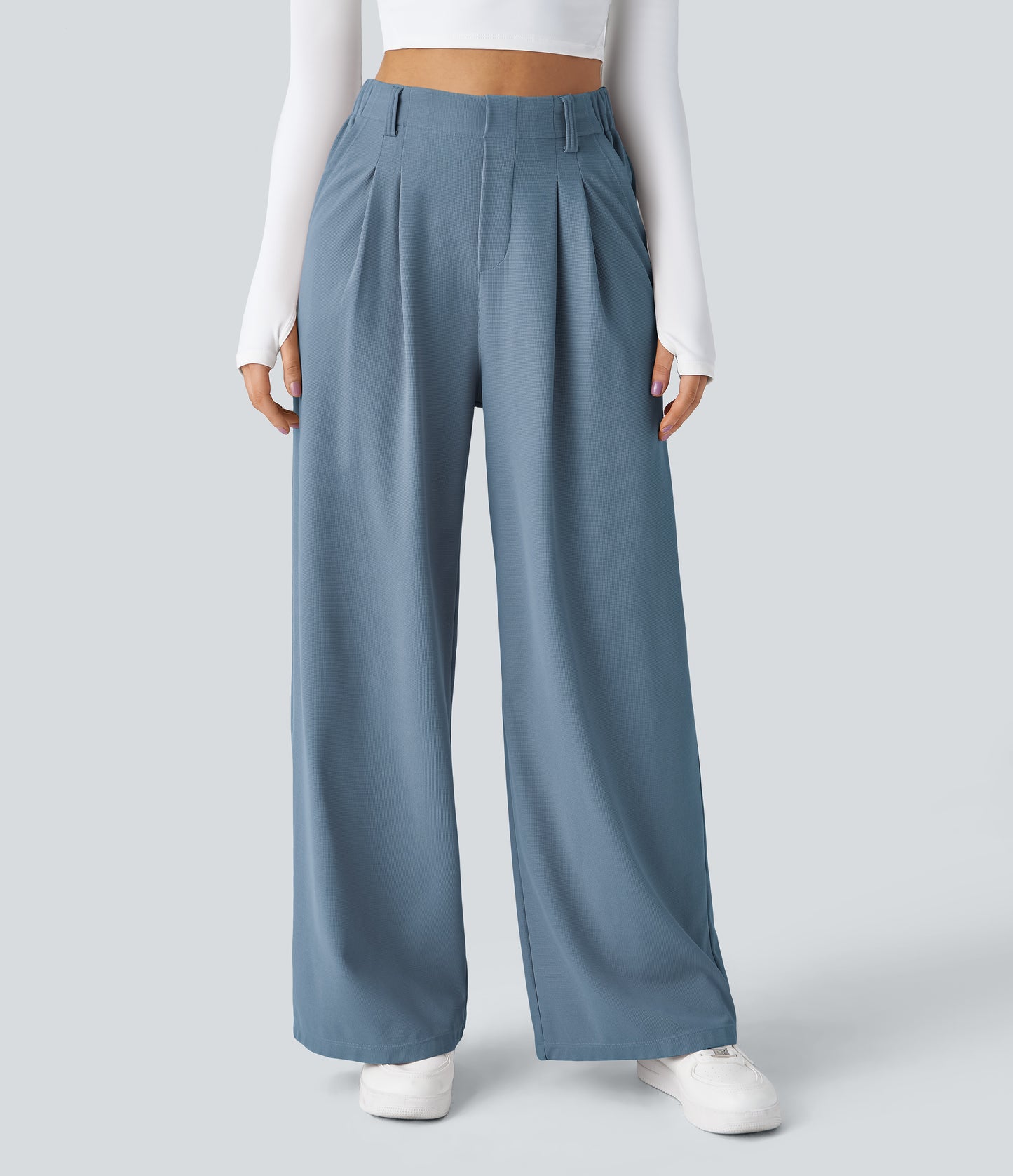 🎅Early Christmas Sale🎄Women’s High Waisted Side Pocket Wide Leg Waffle Work Pants