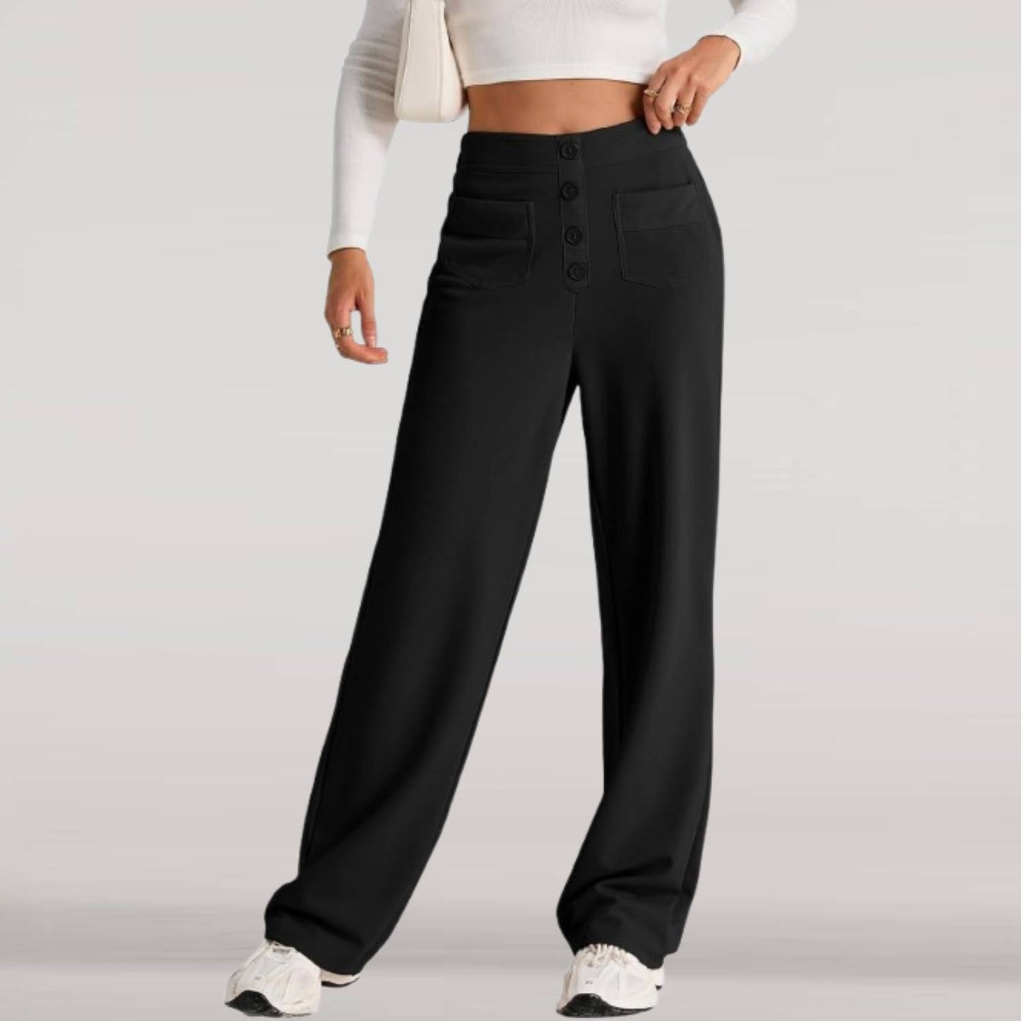 ⏰Womens High Waist Button Stretchy Work Pants Straight Leg Office Dress Pant Business Casual Trousers with Pocket