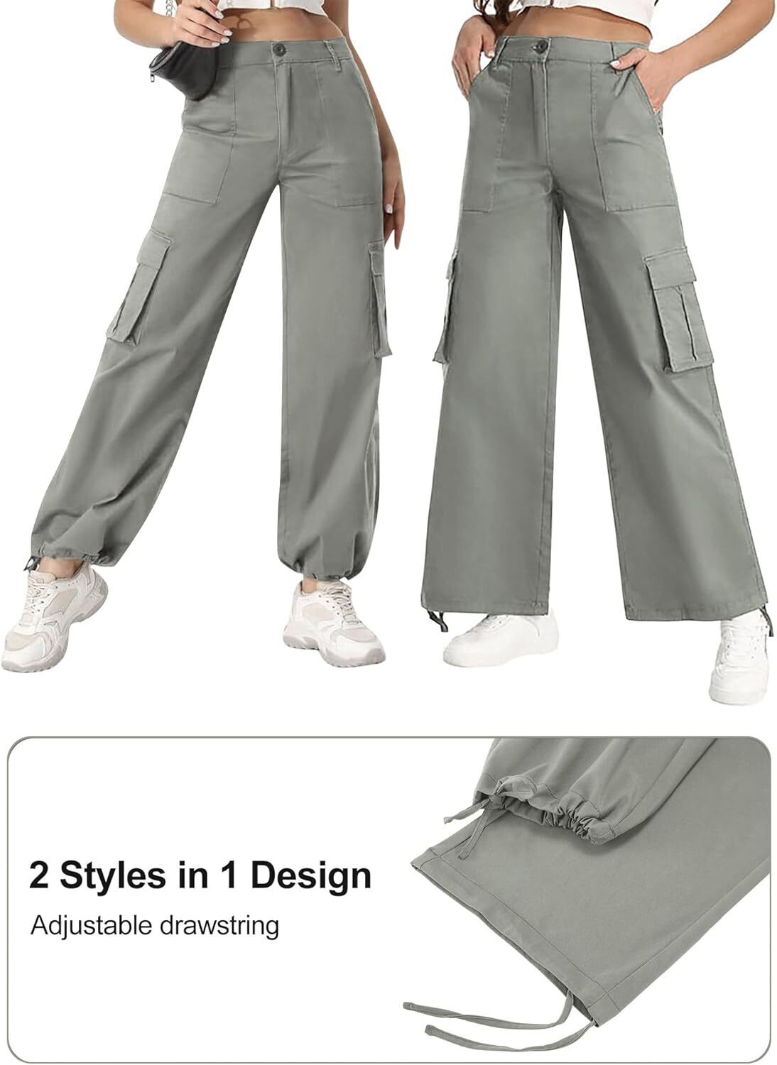 Women High Waisted Satin Cargo Pants Wide Leg Casual Pants multipocket model