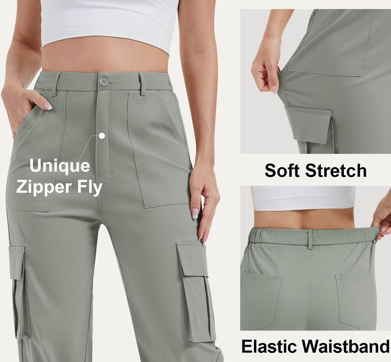Women High Waisted Satin Cargo Pants Wide Leg Casual Pants multipocket model