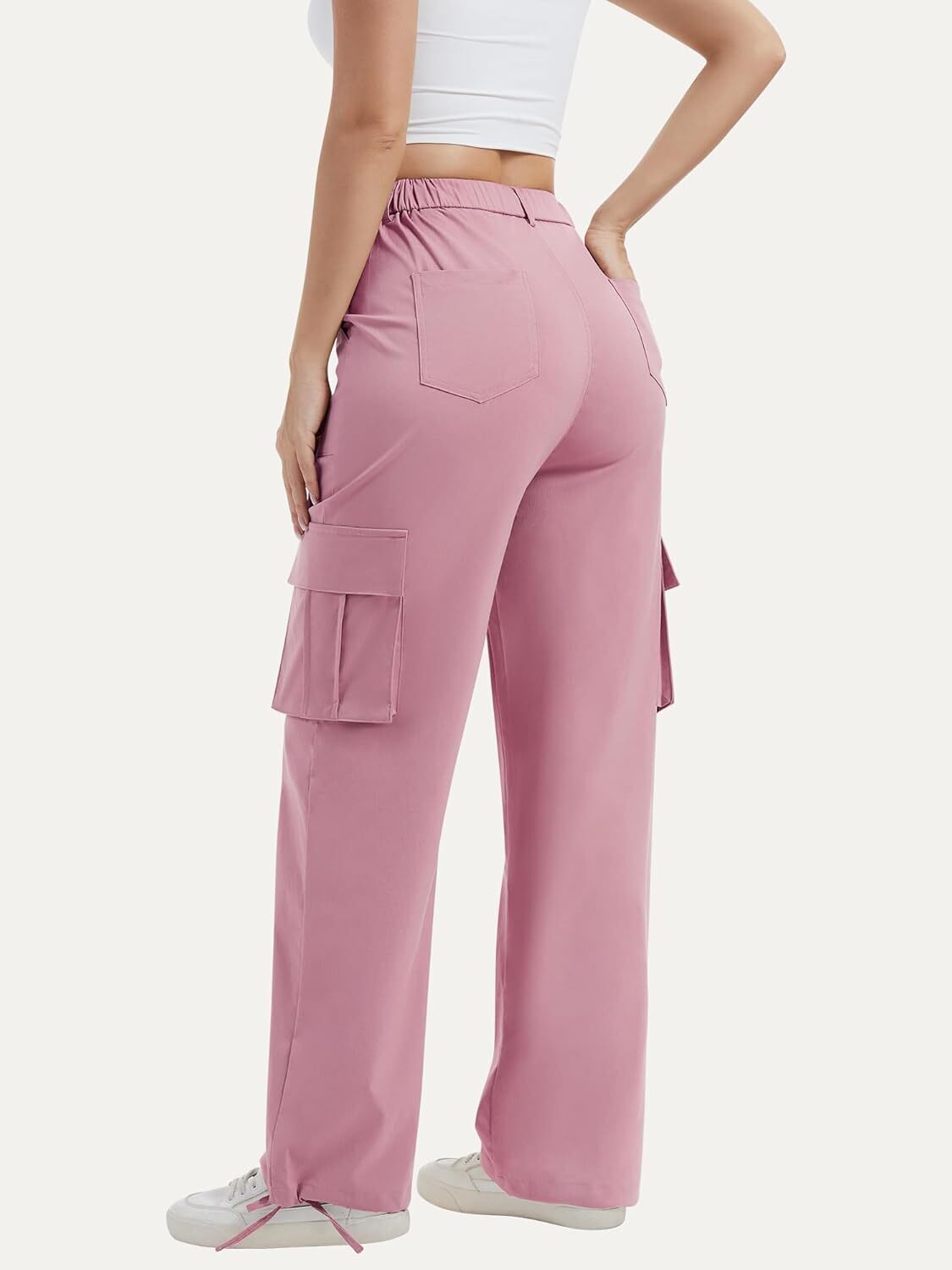 Women High Waisted Satin Cargo Pants Wide Leg Casual Pants multipocket model