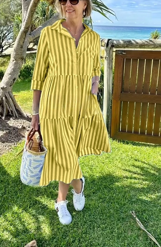 Shirt Collar Striped Print Dress