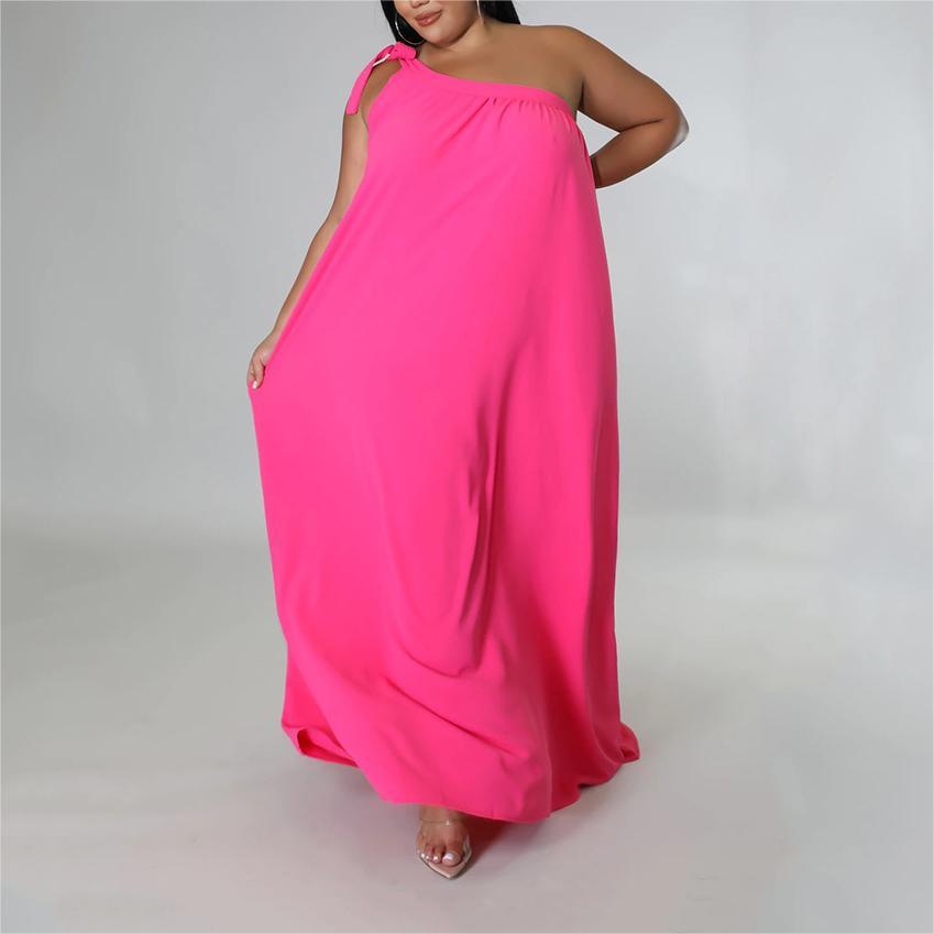 Plus Size One Shoulder Solid Maxi Dress