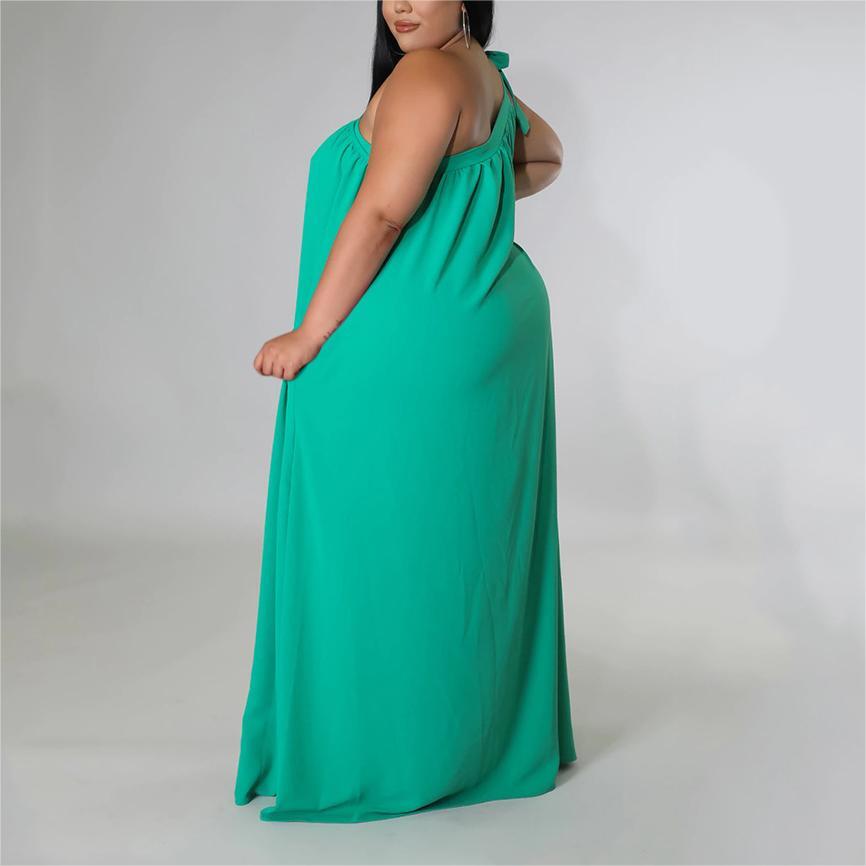Plus Size One Shoulder Solid Maxi Dress