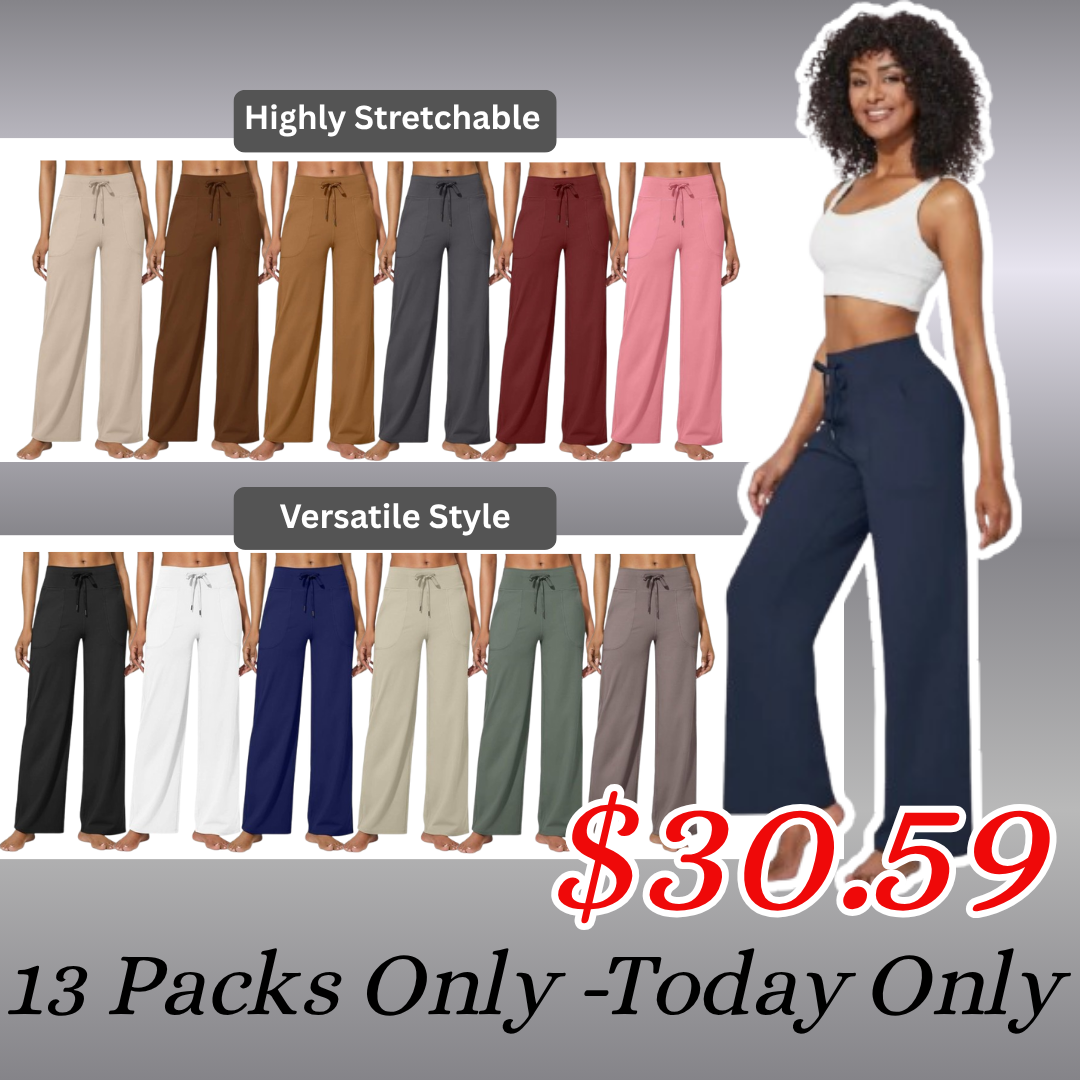 💥Black Friday Sale💥Women 's Wide Leg Pants Yoga Pants Adjustable Drawstring High Waist Stretch  Sweatpants with Pockets