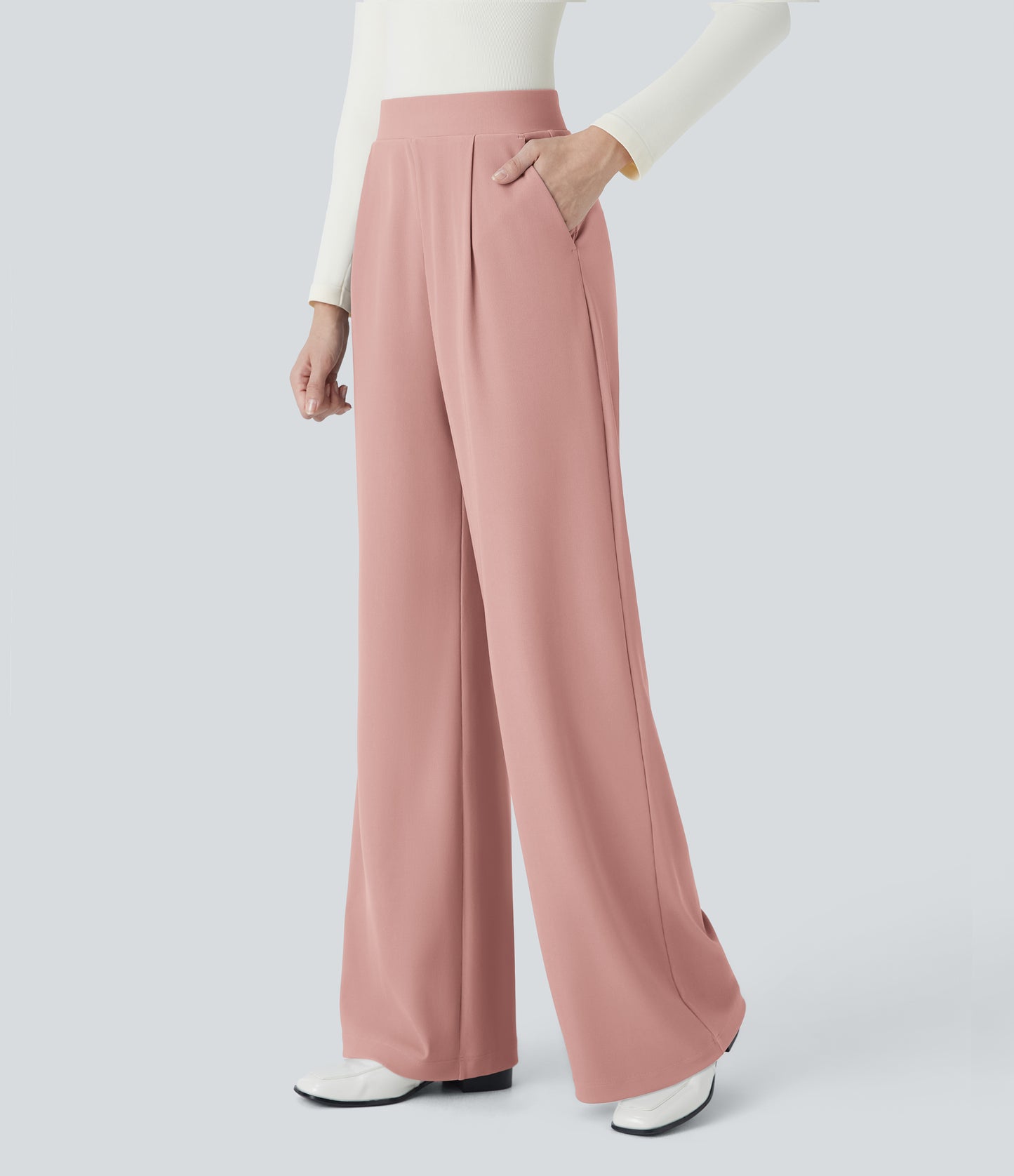 🎅Early Christmas Sale🎄High Waisted Body Sculpt Waist-Slimming Pocket Wide Leg Micro Waffle Work Pants