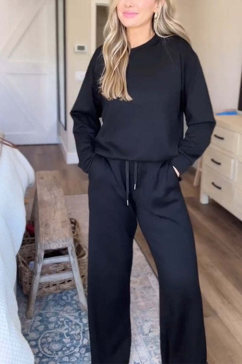 Women's casual 2025 round neck long sleeve two-piece suit