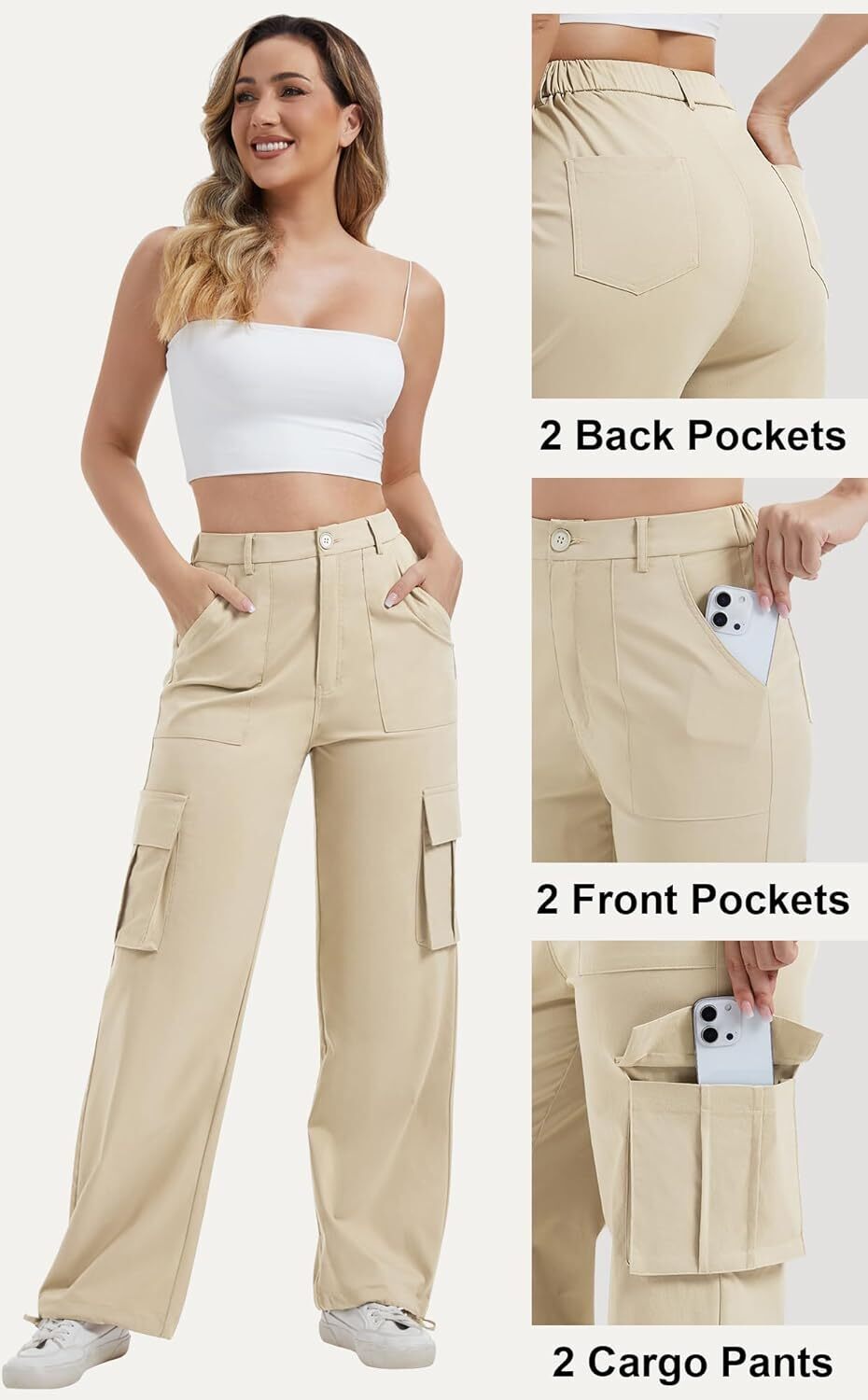 Women High Waisted Satin Cargo Pants Wide Leg Casual Pants multipocket model