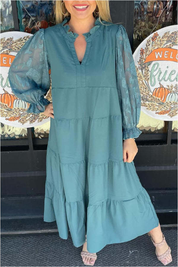 Ladies V-neck Layered Flowing Long Dress