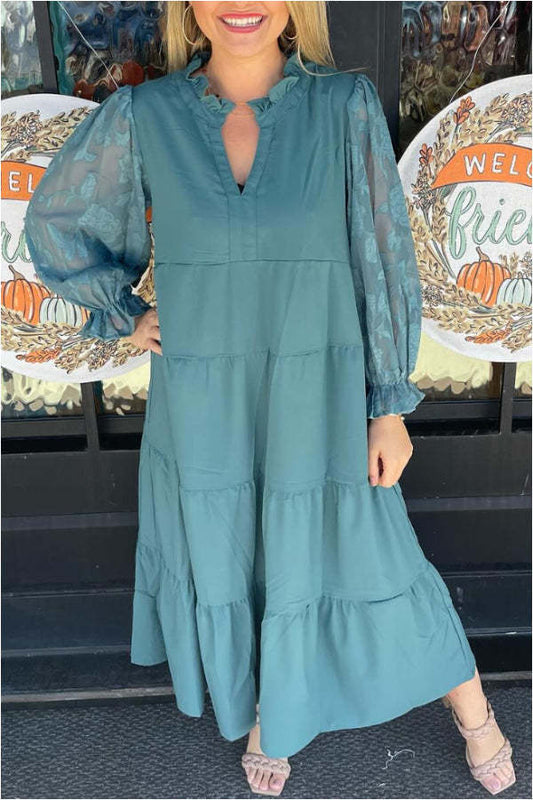 Ladies V-neck Layered Flowing Long Dress