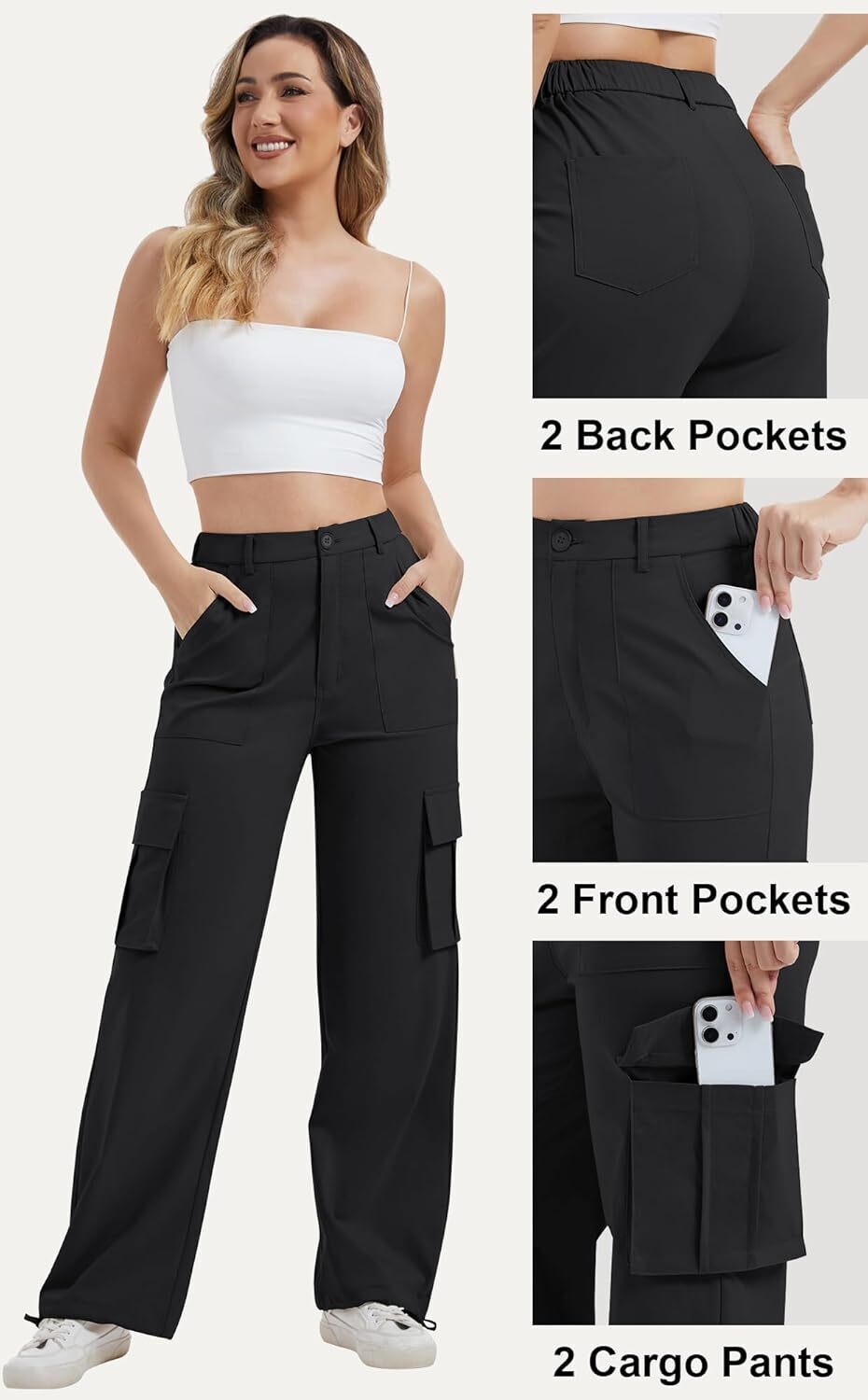Women High Waisted Satin Cargo Pants Wide Leg Casual Pants multipocket model