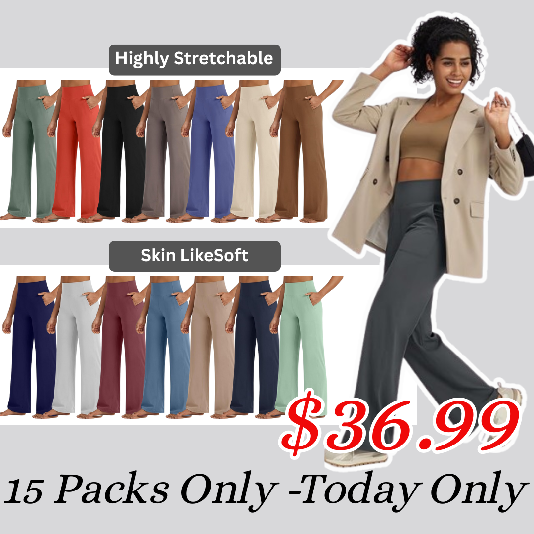 👻Halloween Flash Sale-High Stretch Yoga Pants Women Soft High Waisted Casual Wide Leg Pants with Pockets