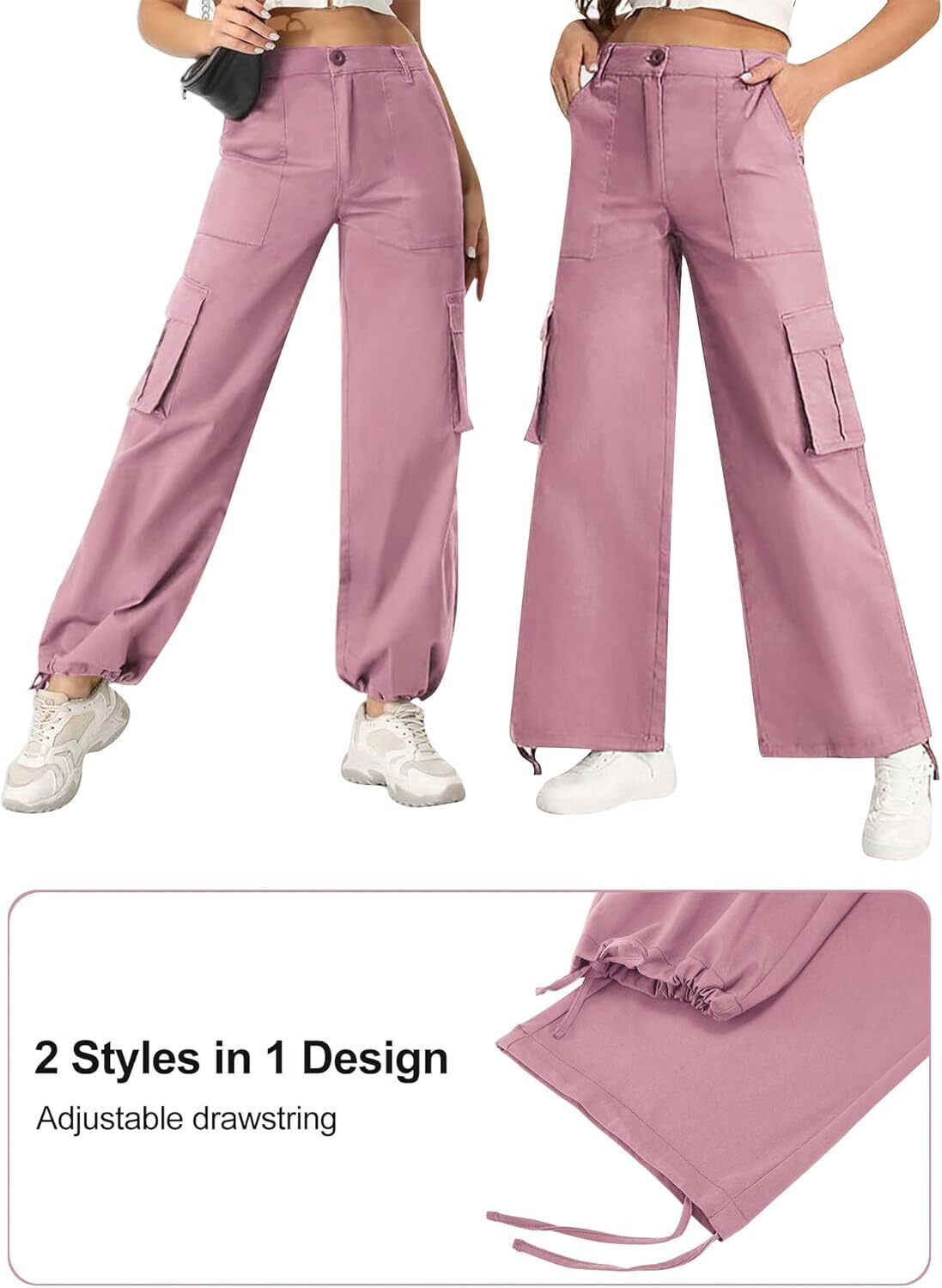 Women High Waisted Satin Cargo Pants Wide Leg Casual Pants multipocket model