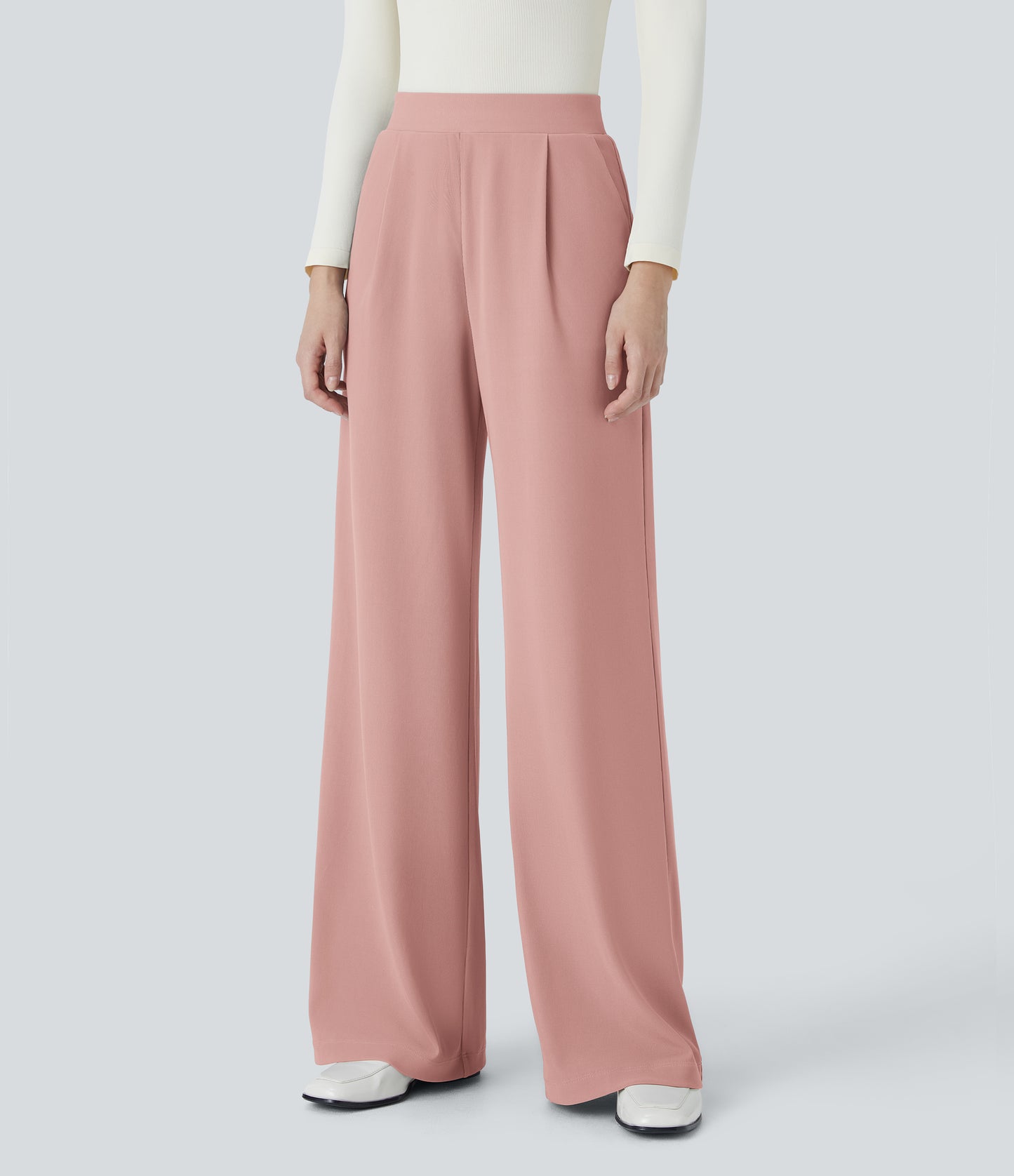 🎅Early Christmas Sale🎄High Waisted Body Sculpt Waist-Slimming Pocket Wide Leg Micro Waffle Work Pants