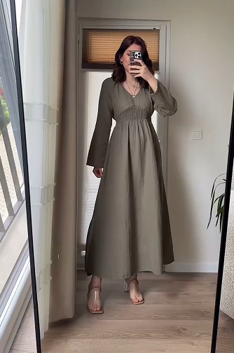 French Linen solid color stretch slim dress