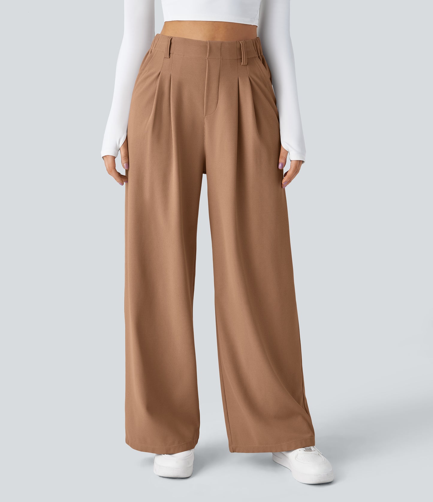 🎅Early Christmas Sale🎄Women’s High Waisted Side Pocket Wide Leg Waffle Work Pants
