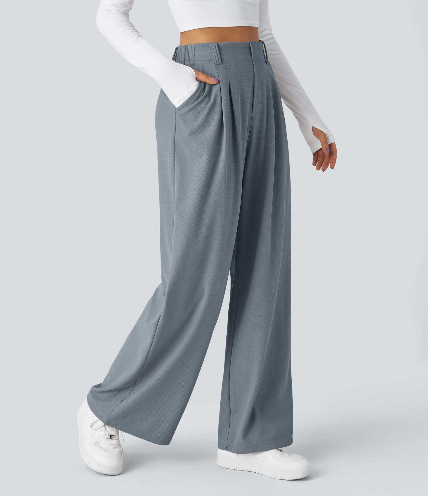 🎅Early Christmas Sale🎄Women’s High Waisted Side Pocket Wide Leg Waffle Work Pants