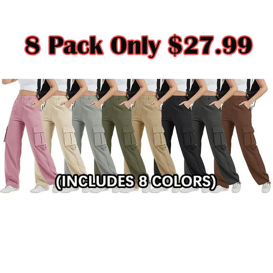 Women High Waisted Satin Cargo Pants Wide Leg Casual Pants multipocket model