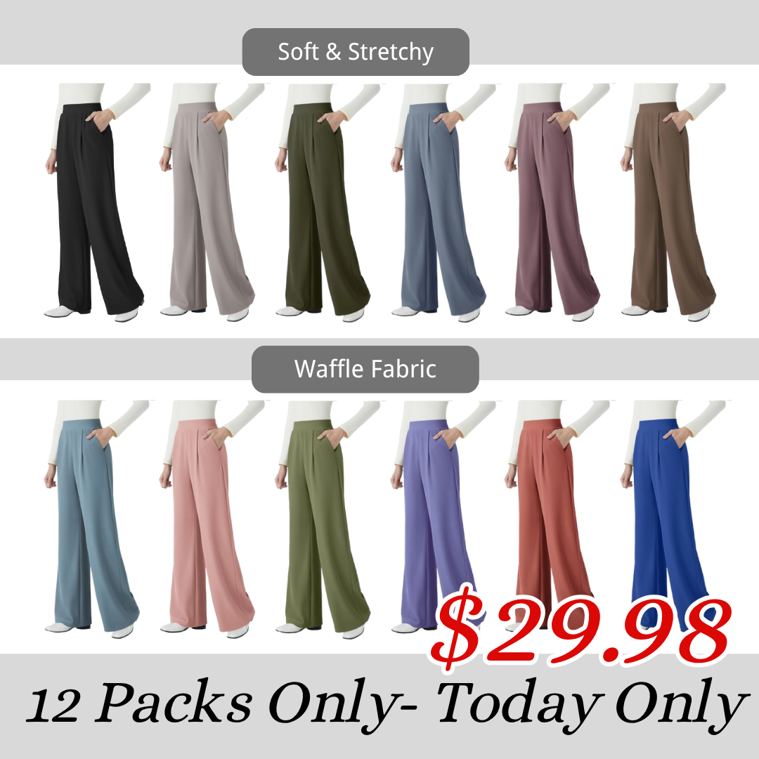 🎅Early Christmas Sale🎄High Waisted Body Sculpt Waist-Slimming Pocket Wide Leg Micro Waffle Work Pants