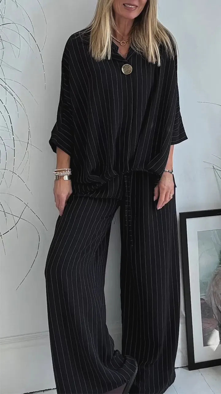 New Ladies' Collar Striped Loose Casual Suit