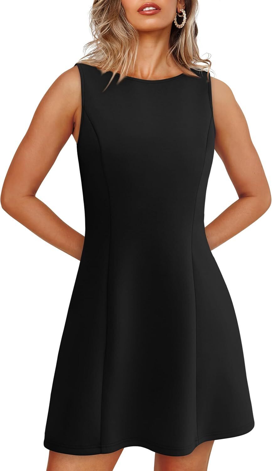 🌸Women's Summer A-Line Sleeveless Boat Neck Mini Dress Club Party Little Short Dresses