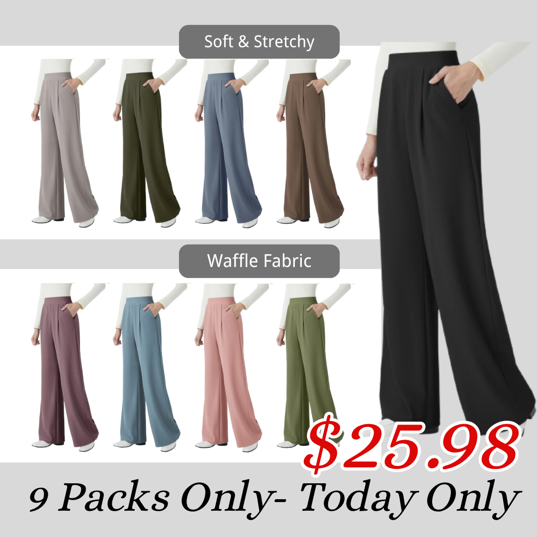 🎅Early Christmas Sale🎄High Waisted Body Sculpt Waist-Slimming Pocket Wide Leg Micro Waffle Work Pants