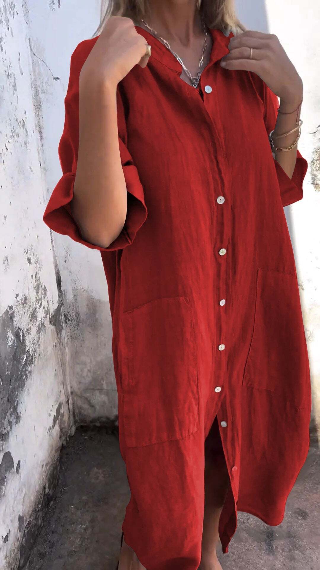 2025 Women's Cotton Linen Shirt Dress