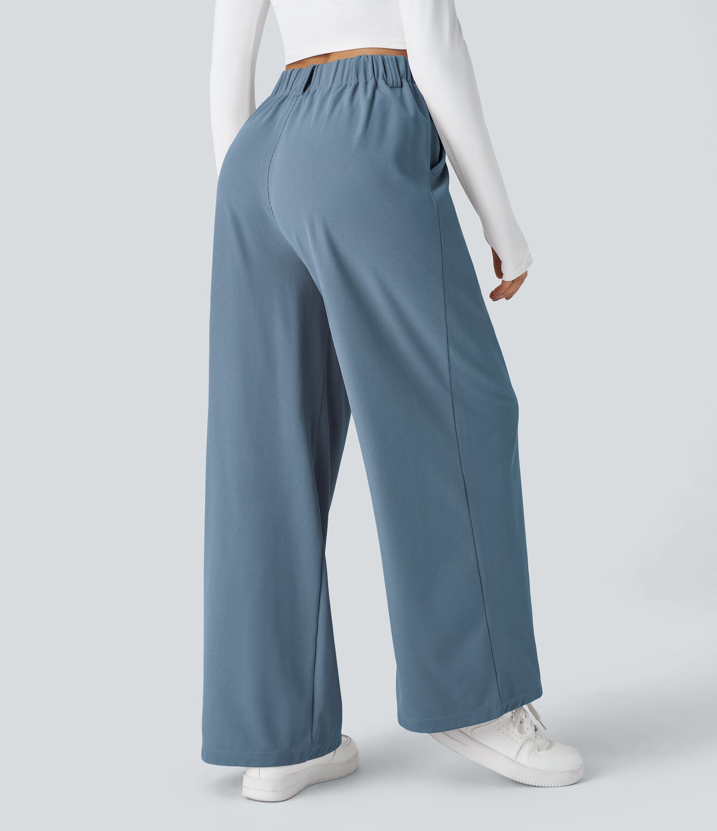 🎅Early Christmas Sale🎄Women’s High Waisted Side Pocket Wide Leg Waffle Work Pants
