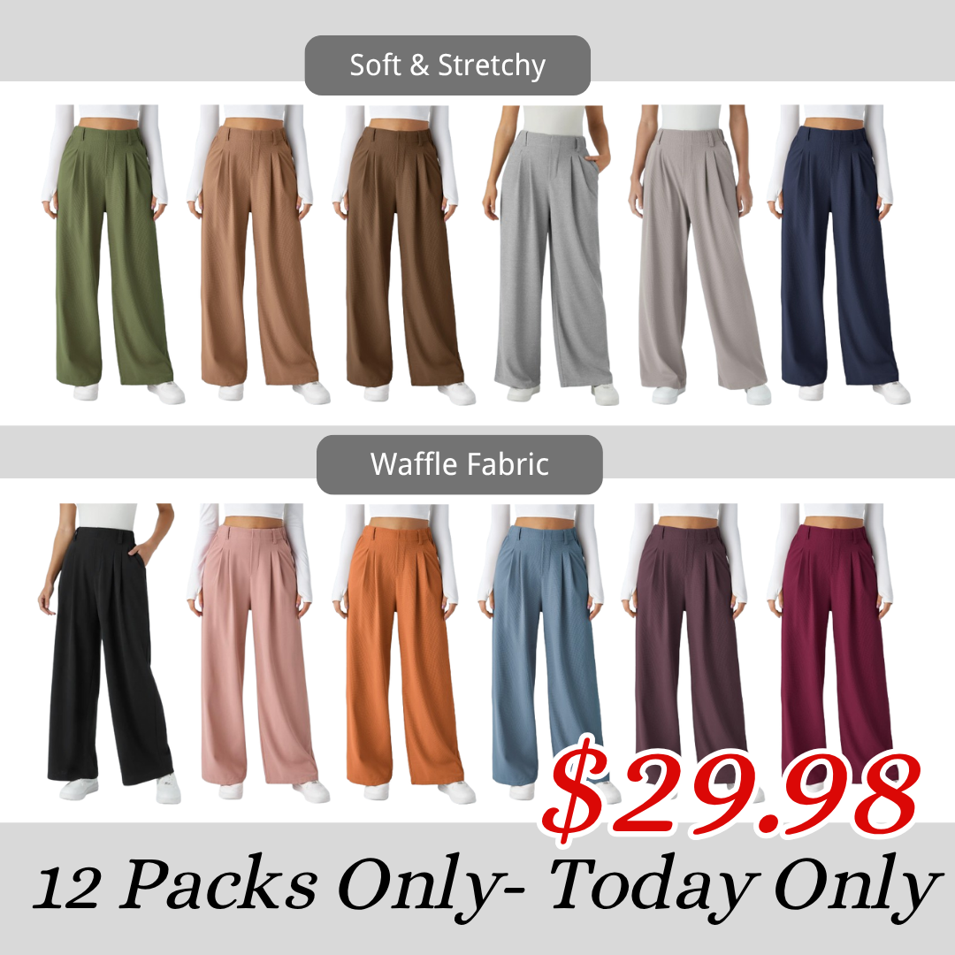 🎅Early Christmas Sale🎄Women’s High Waisted Side Pocket Wide Leg Waffle Work Pants