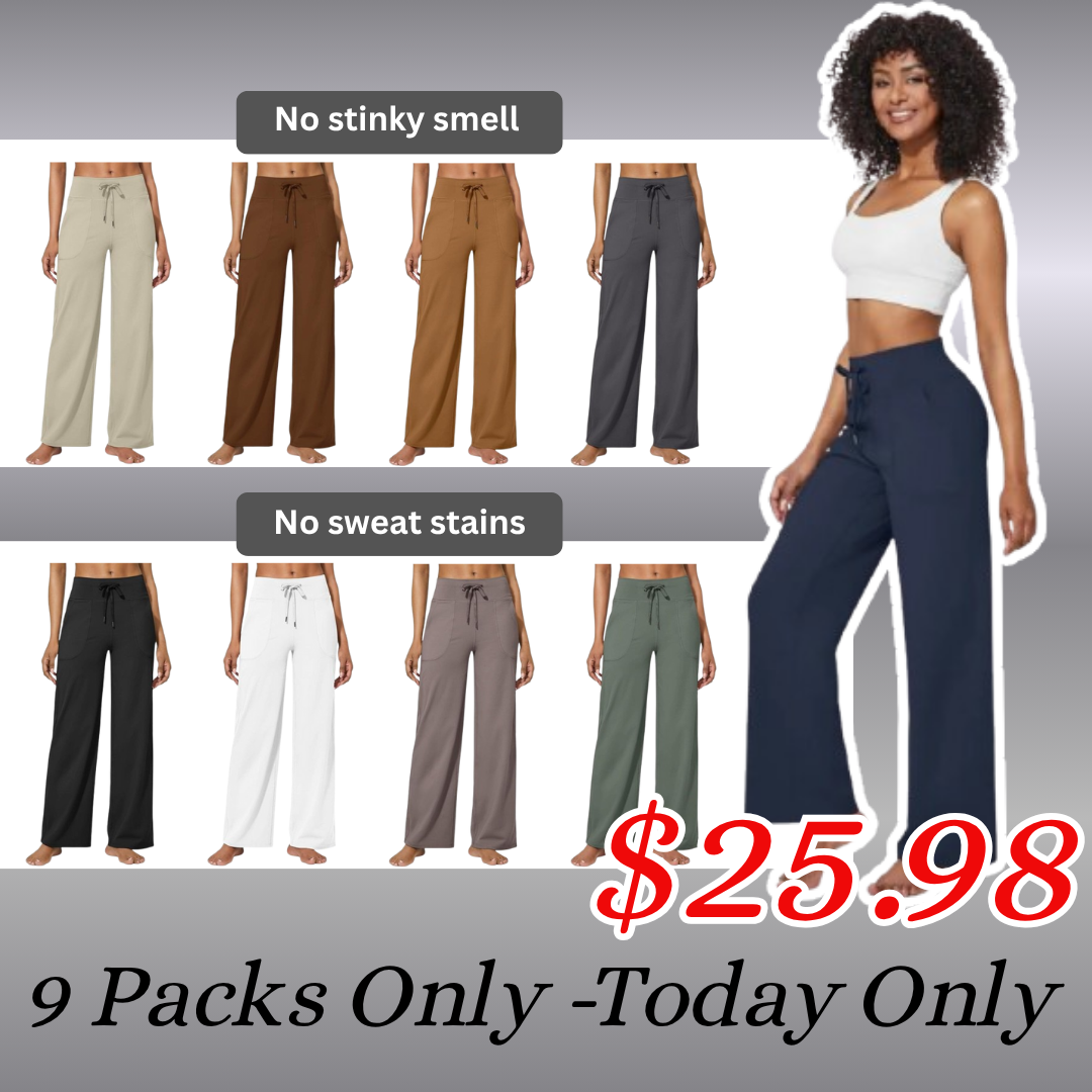 💥Black Friday Sale💥Women 's Wide Leg Pants Yoga Pants Adjustable Drawstring High Waist Stretch  Sweatpants with Pockets