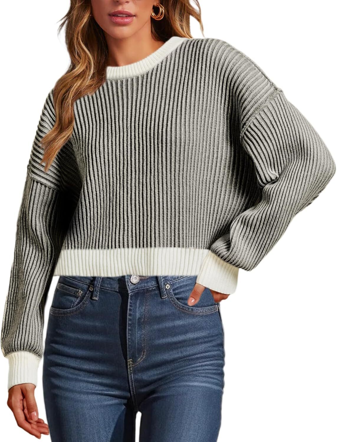 Beyond Chenille Sweater for Women Fall Casual Long Sleeve Crew Neck Pullover Rib Knit Blouse Tops