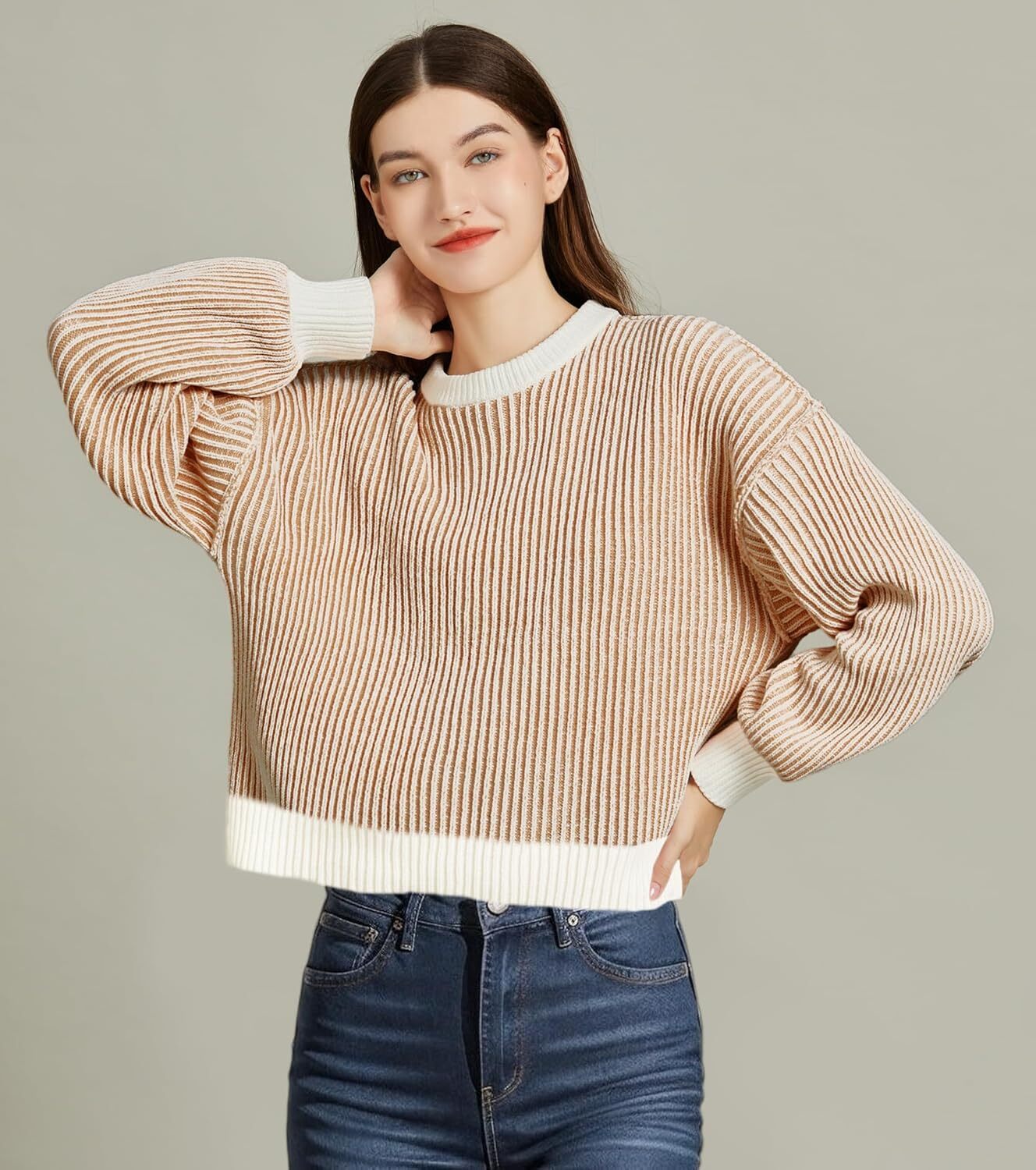 Beyond Chenille Sweater for Women Fall Casual Long Sleeve Crew Neck Pullover Rib Knit Blouse Tops
