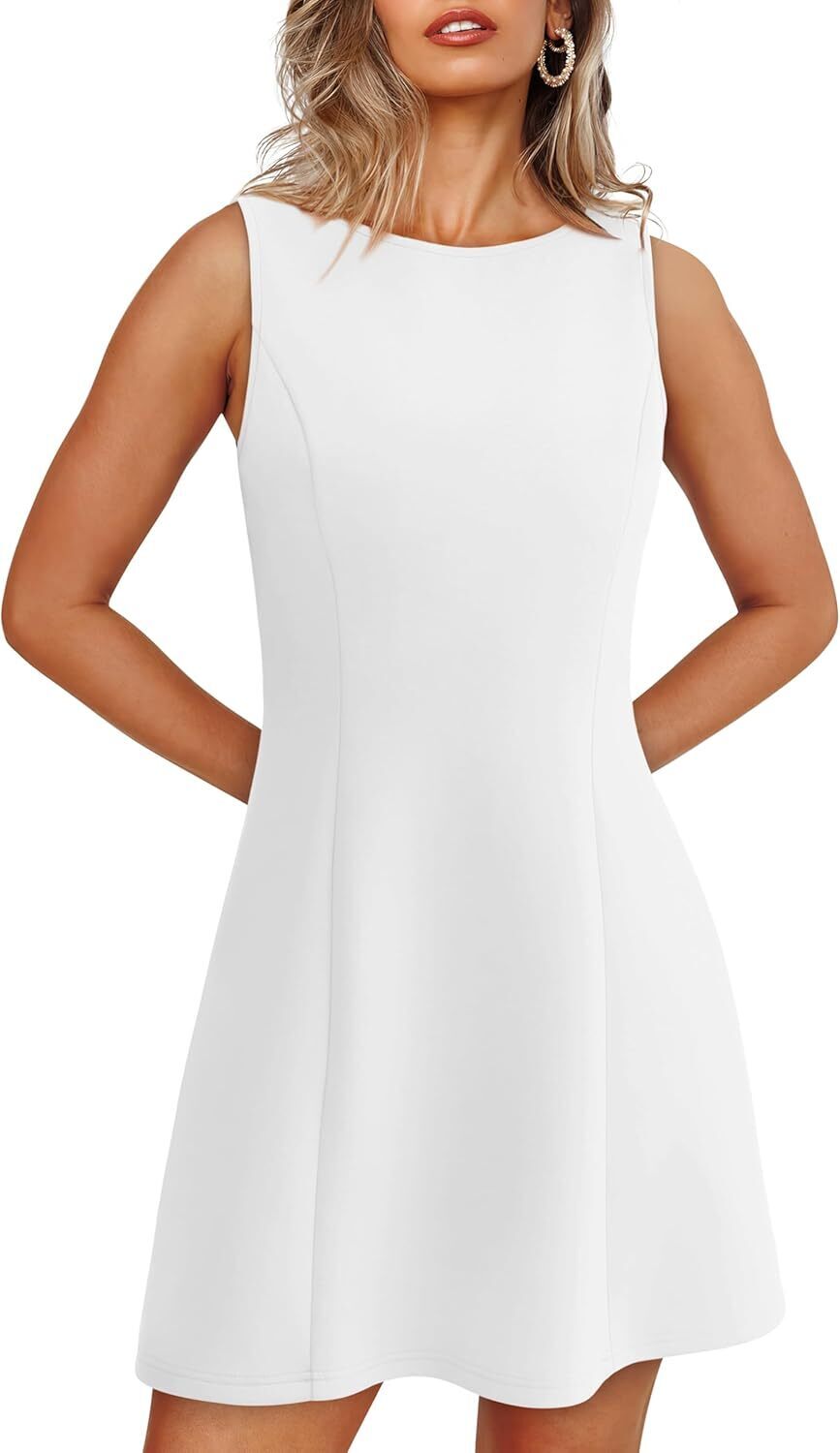 🌸Women's Summer A-Line Sleeveless Boat Neck Mini Dress Club Party Little Short Dresses