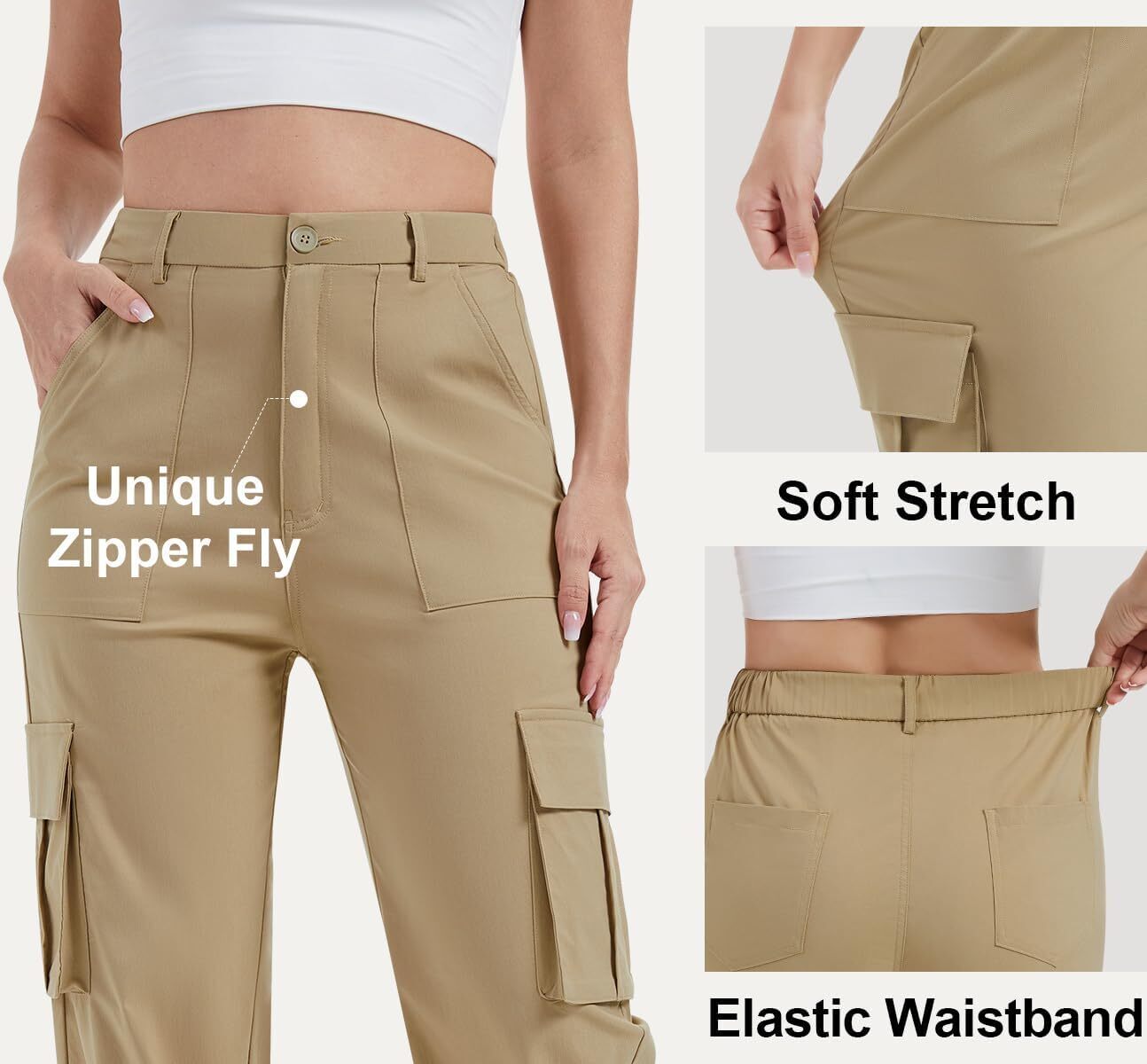 Women High Waisted Satin Cargo Pants Wide Leg Casual Pants multipocket model