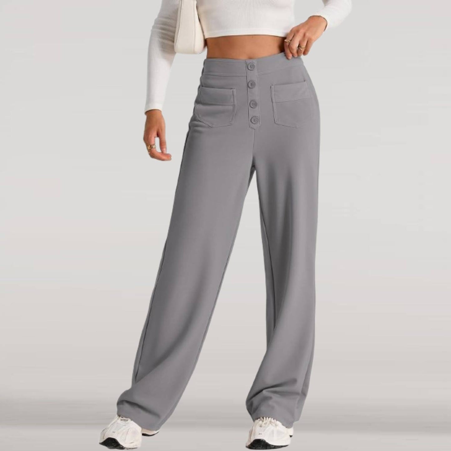 ⏰Womens High Waist Button Stretchy Work Pants Straight Leg Office Dress Pant Business Casual Trousers with Pocket