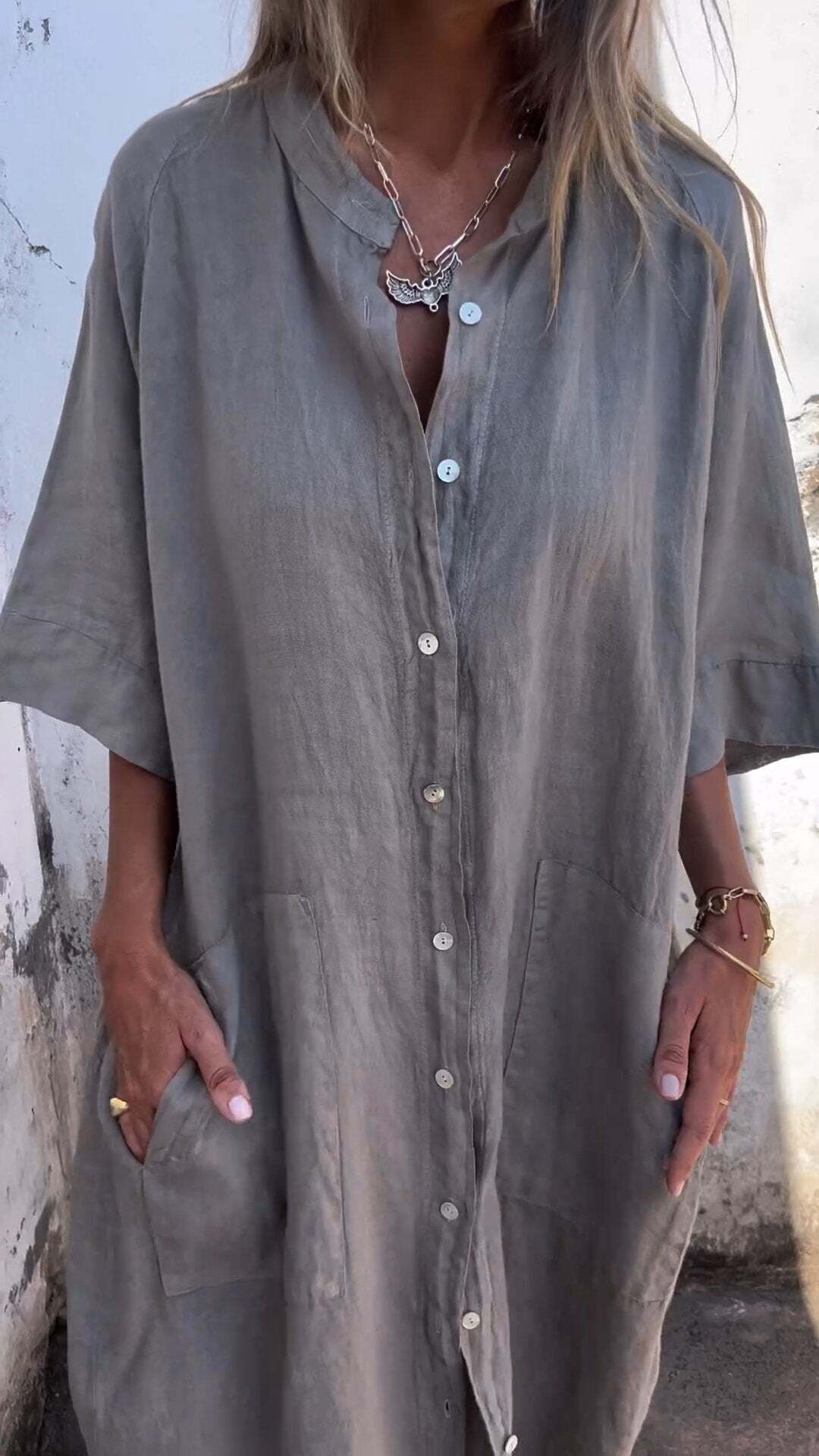 2025 Women's Cotton Linen Shirt Dress