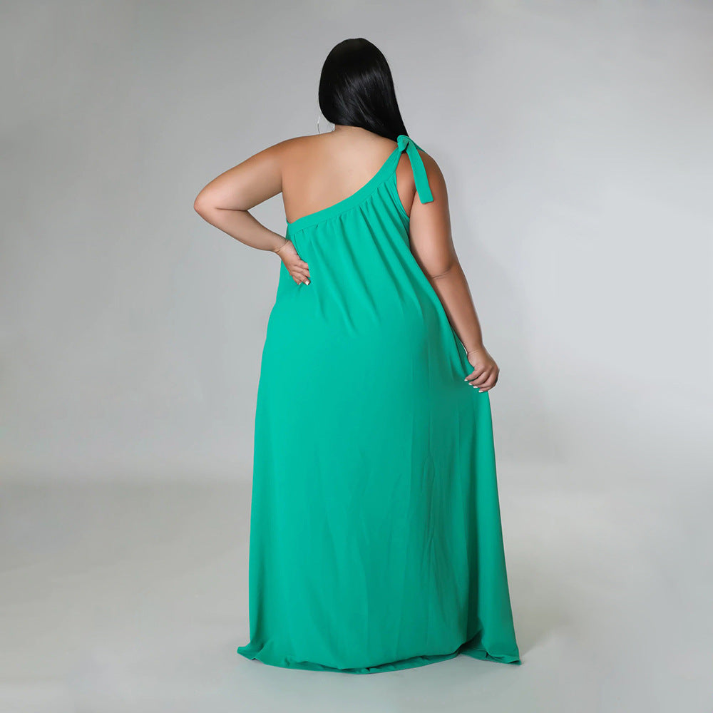 Plus Size One Shoulder Solid Maxi Dress