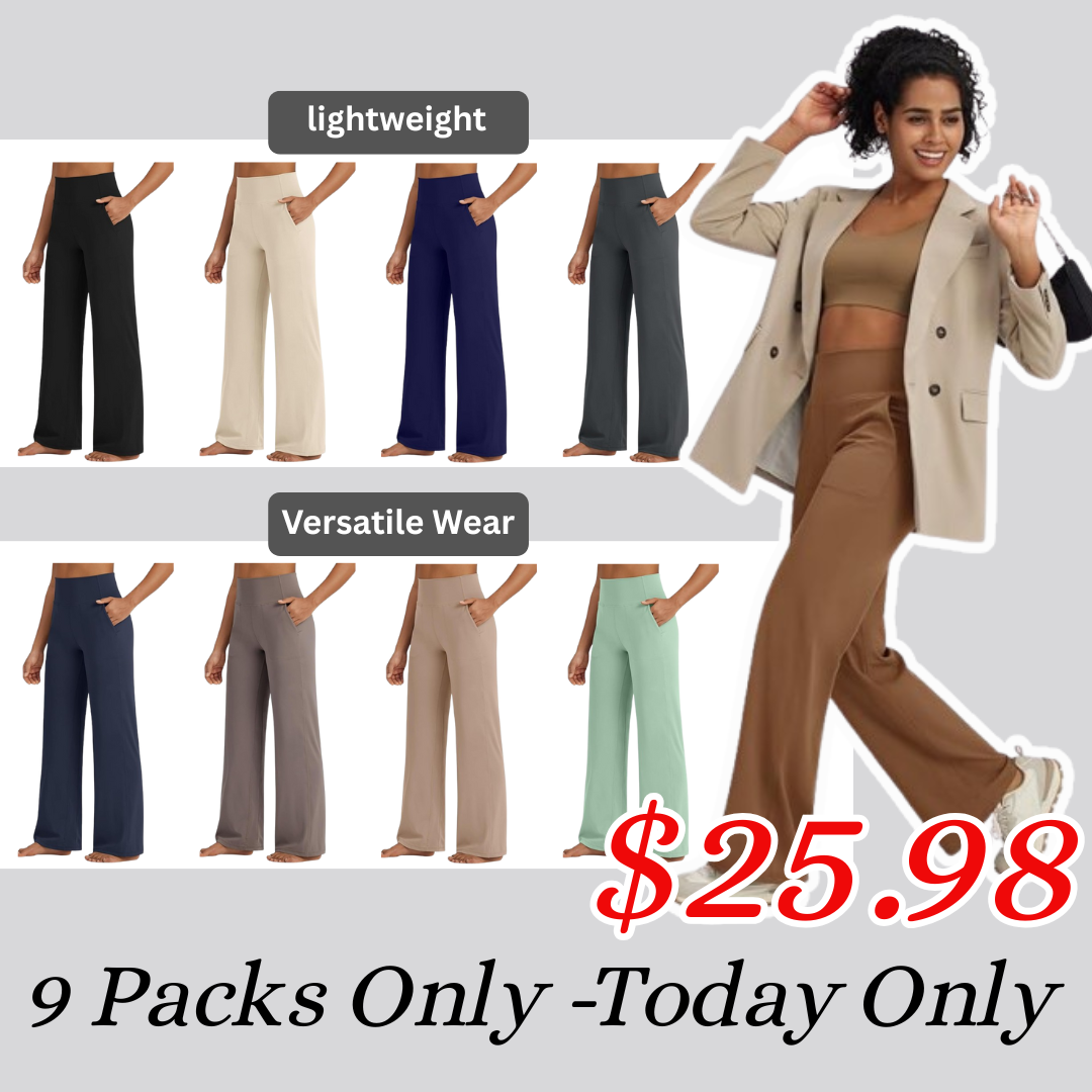 👻Halloween Flash Sale-High Stretch Yoga Pants Women Soft High Waisted Casual Wide Leg Pants with Pockets