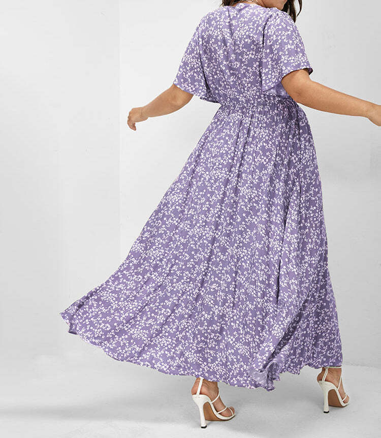 Flutter Sleeve Ditsy Floral Split Maxi Dress