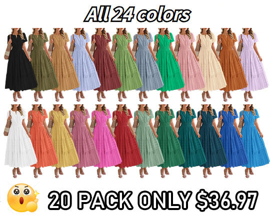 2025 Women's Spring And Summer Lightweight Short Sleeve V Casual Midi Maxi Dresses