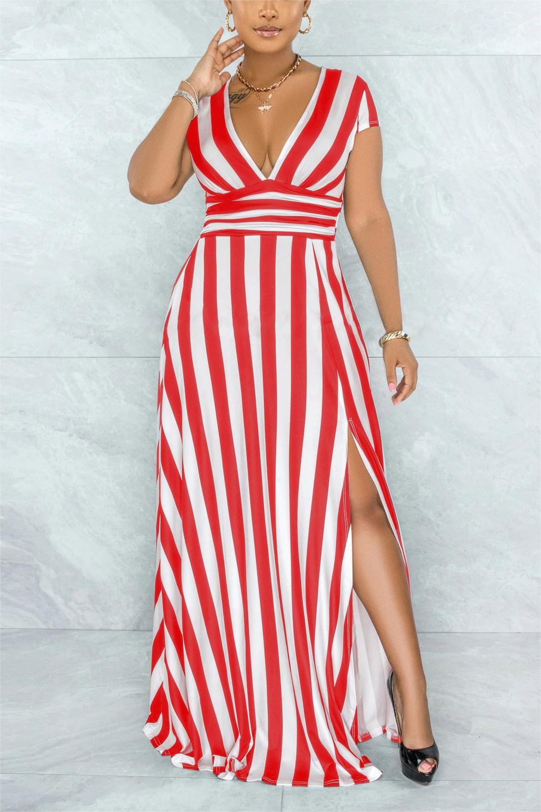 SEXY STRIPED HIGH WAIST MAXI DRESS - BUY 2 FREE SHIPPING