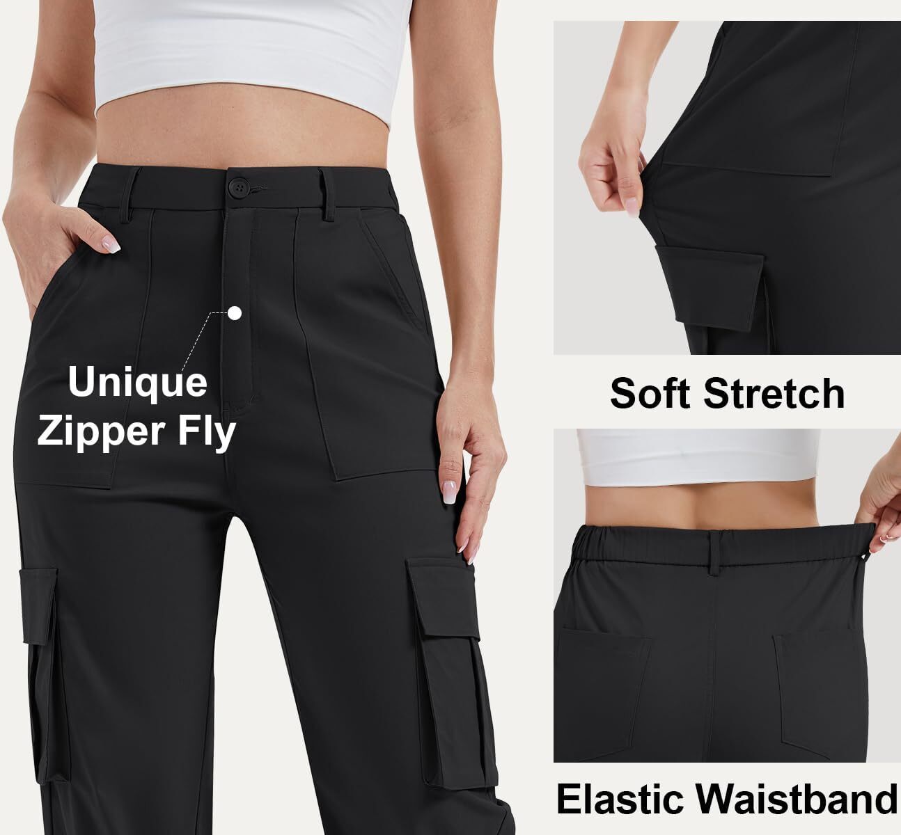 Women High Waisted Satin Cargo Pants Wide Leg Casual Pants multipocket model