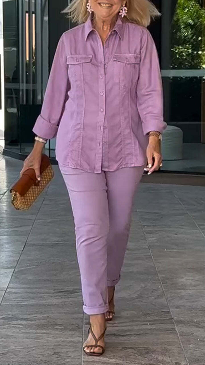 New arrival ladies cotton and linen round collar button casual suit