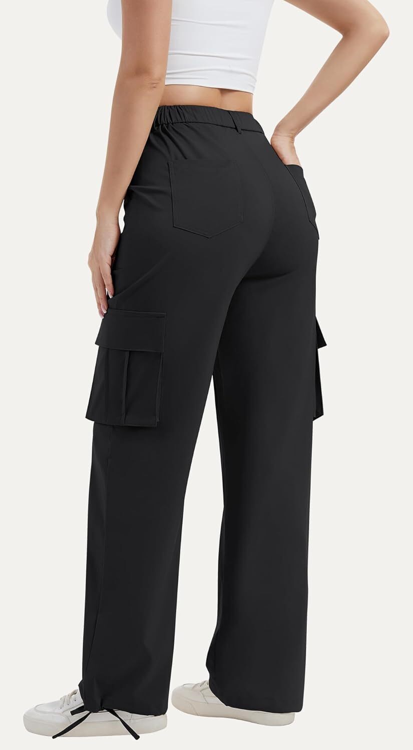 Women High Waisted Satin Cargo Pants Wide Leg Casual Pants multipocket model