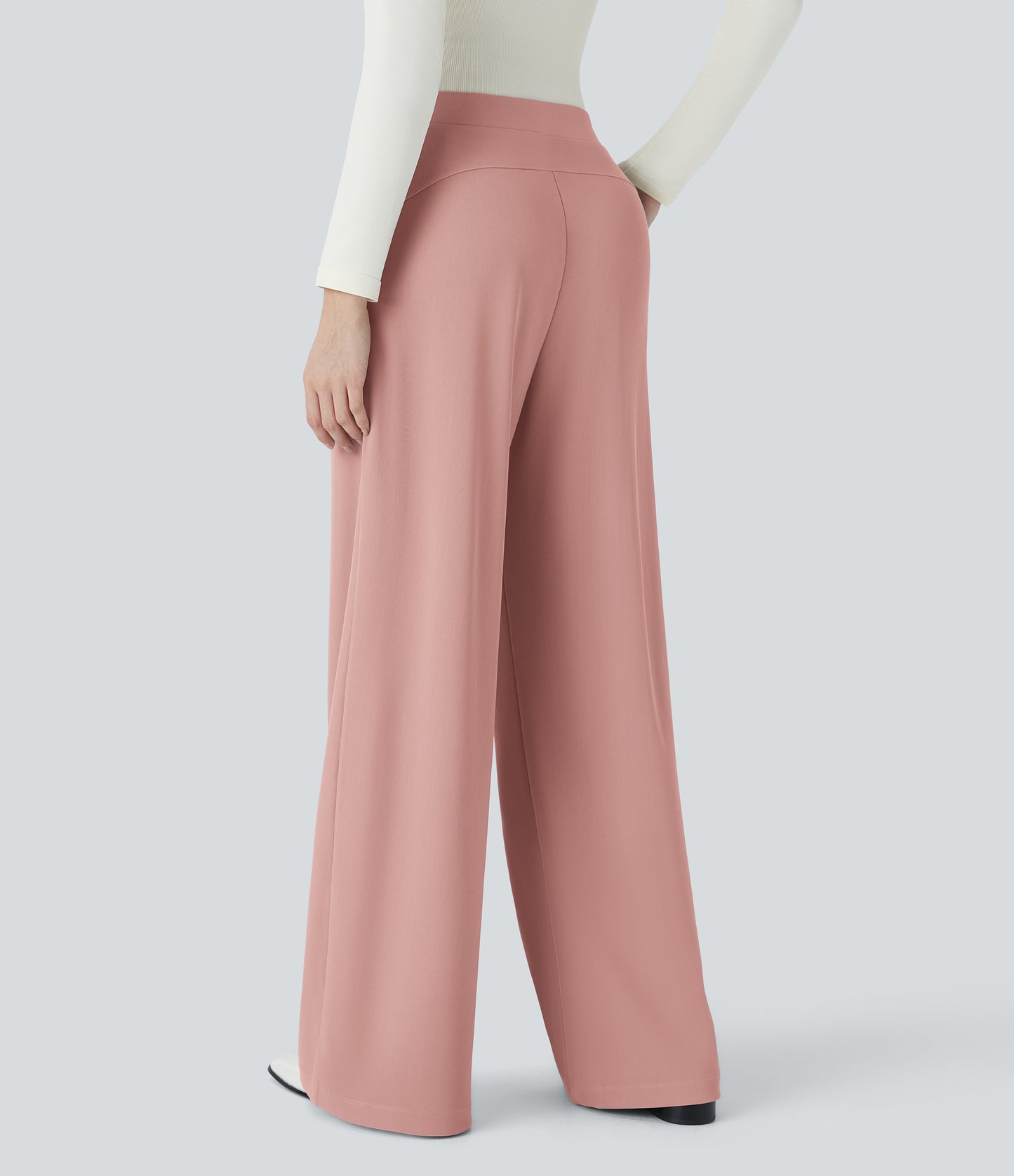 🎅Early Christmas Sale🎄High Waisted Body Sculpt Waist-Slimming Pocket Wide Leg Micro Waffle Work Pants