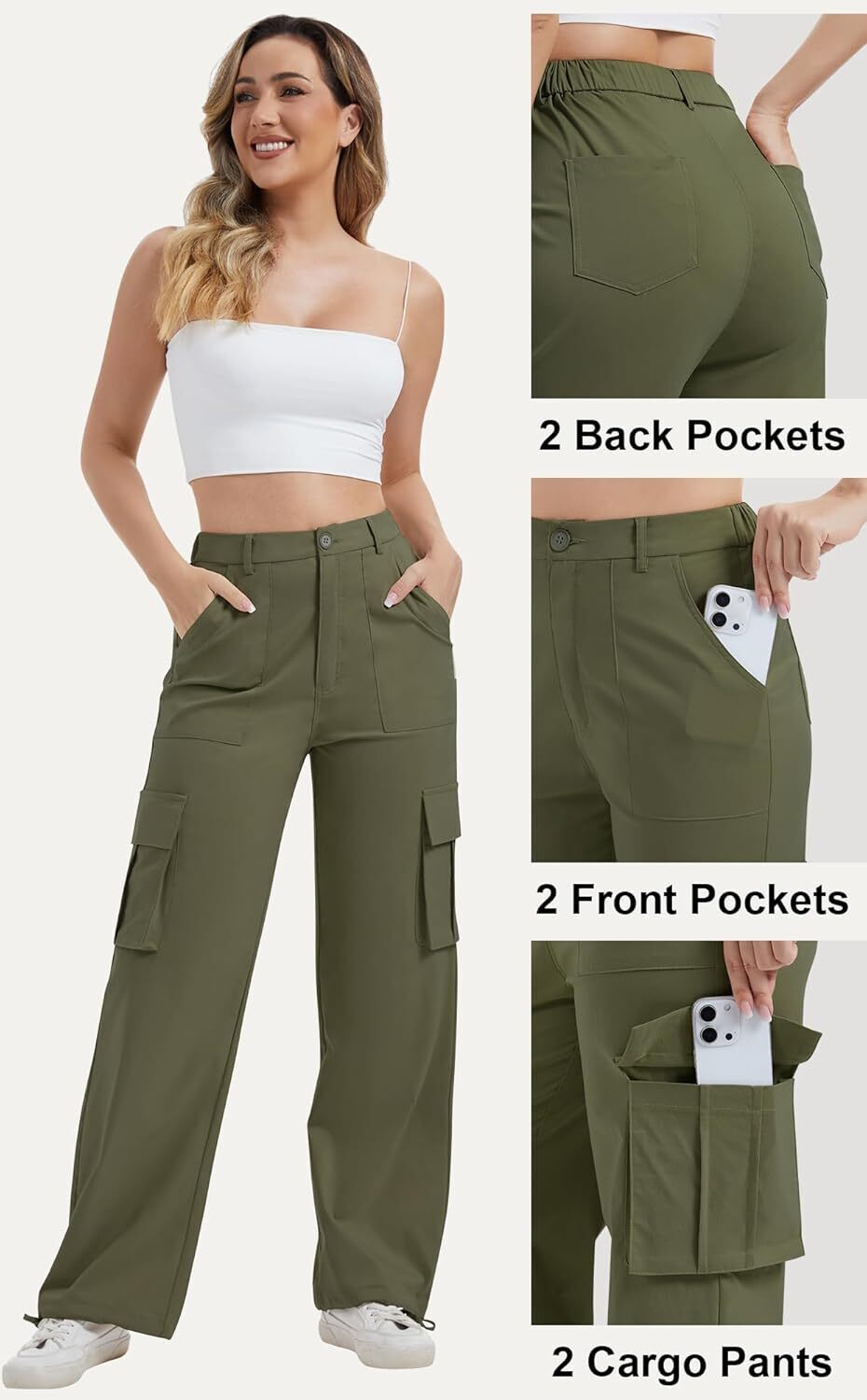 Women High Waisted Satin Cargo Pants Wide Leg Casual Pants multipocket model