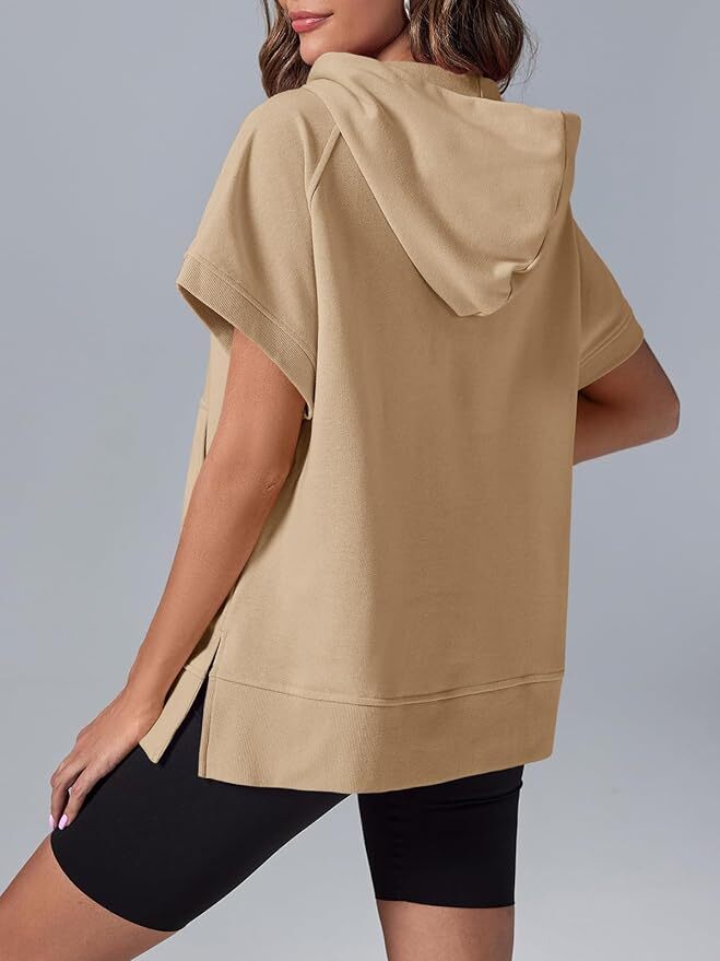 Oversized Casual Half Zip Short Sleeve Pullover Tops with Pockets(Buy 2 Free Shipping)
