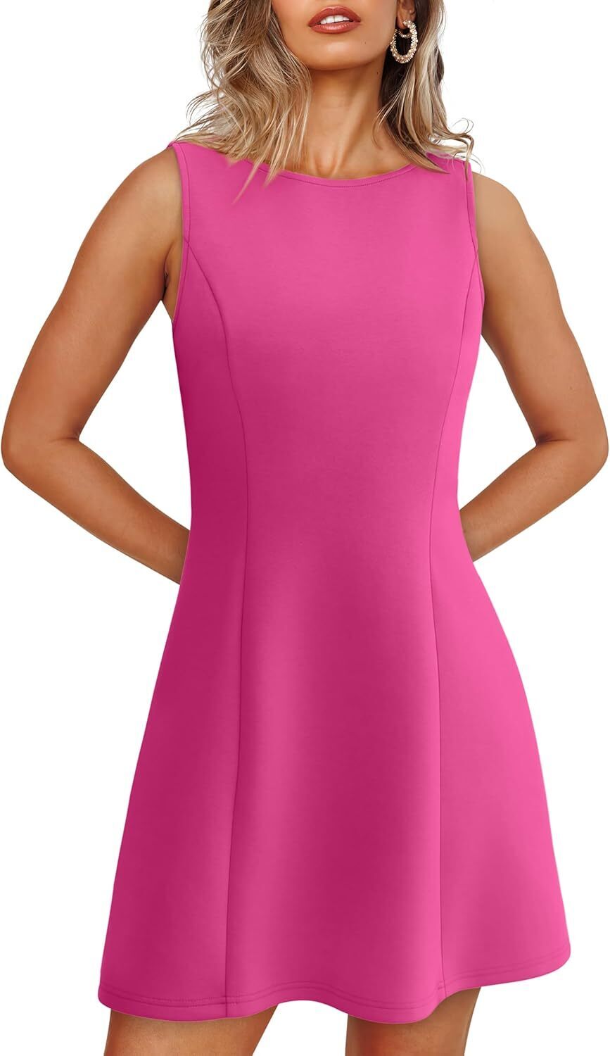 🌸Women's Summer A-Line Sleeveless Boat Neck Mini Dress Club Party Little Short Dresses