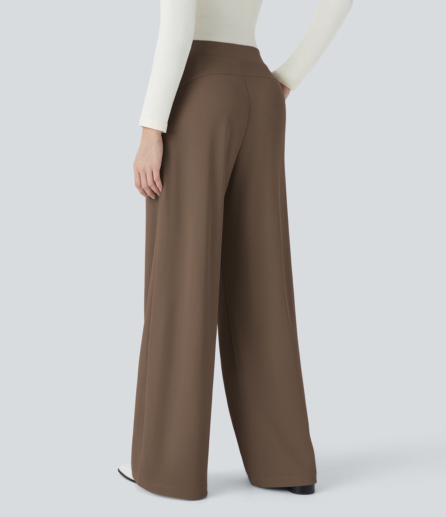 🎅Early Christmas Sale🎄High Waisted Body Sculpt Waist-Slimming Pocket Wide Leg Micro Waffle Work Pants