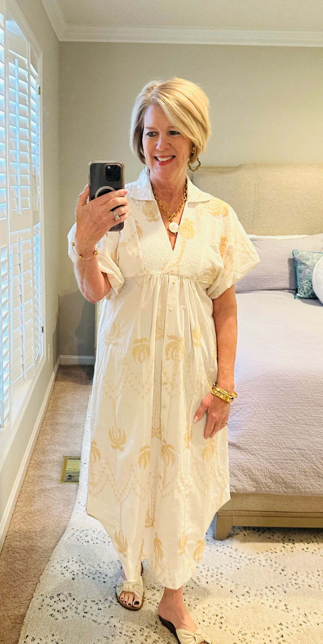 2025 Oversized Textured V-Neck Palm Tree Print Dress